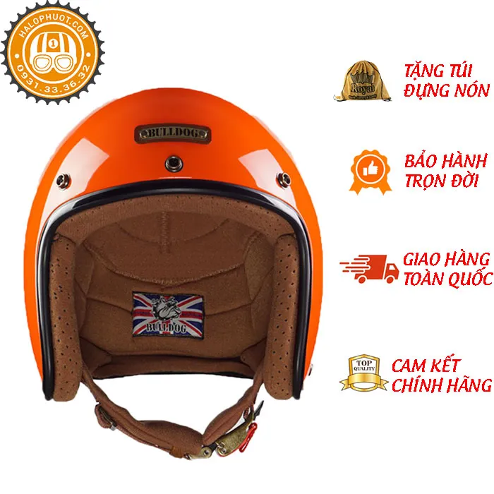 Mũ bảo hiểm 3/4 Bulldog Perro 4U Cam (Tặng khóa số)