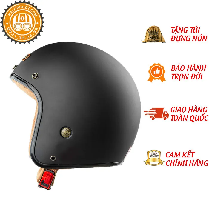 Mũ bảo hiểm 3/4 Bulldog Perro 4U Đen Nhám (lót nâu) (Tặng khóa số)