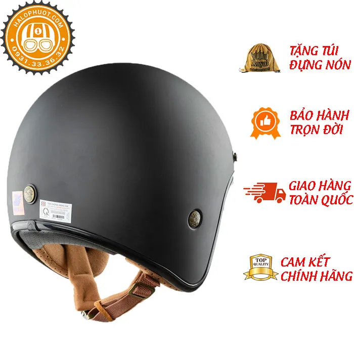 Mũ bảo hiểm 3/4 Bulldog Perro 4U Đen Nhám (lót nâu) (Tặng khóa số)