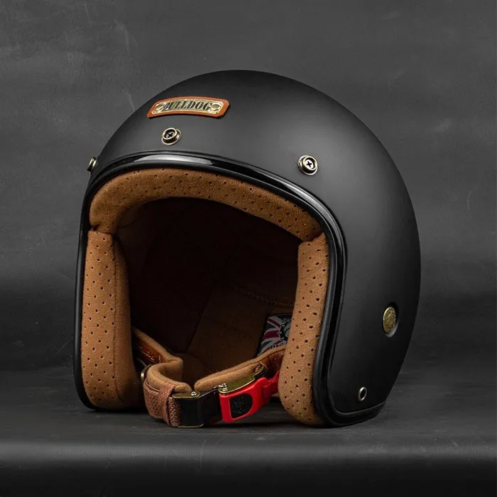 Mũ bảo hiểm 3/4 Bulldog Perro 4U Đen Nhám (lót nâu) (Tặng khóa số)