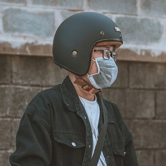 Mũ bảo hiểm 3/4 Bulldog Perro 4U Đen Nhám (lót nâu) (Tặng khóa số)