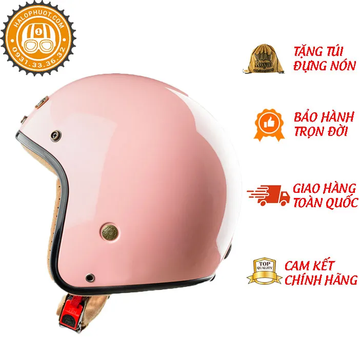 Mũ bảo hiểm 3/4 Bulldog Perro 4U Hồng (Tặng khóa số)
