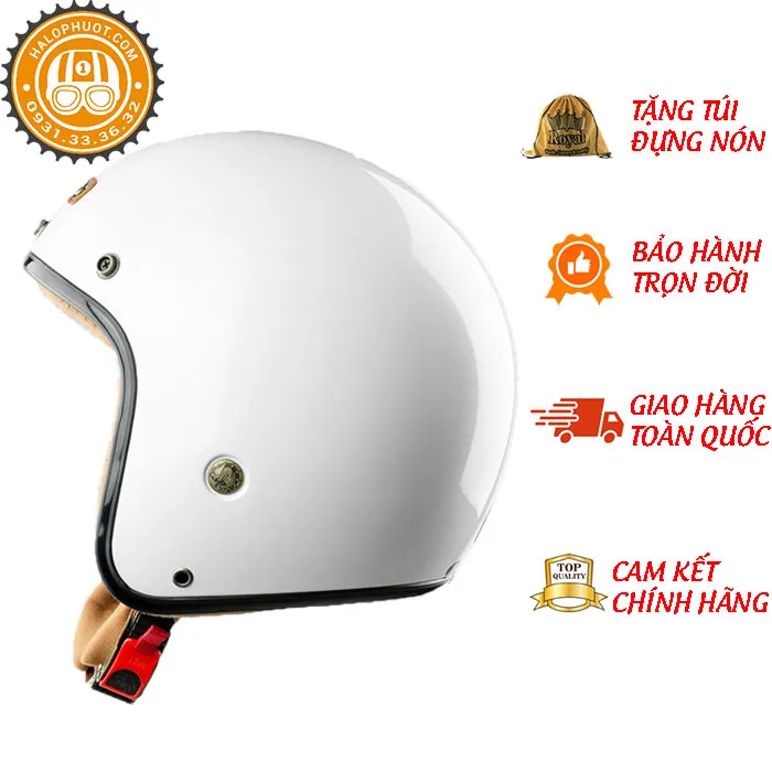 Mũ bảo hiểm 3/4 Bulldog Perro 4U Trắng (Tặng khóa số)