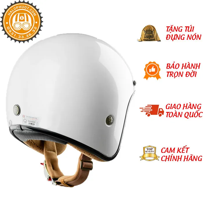 Mũ bảo hiểm 3/4 Bulldog Perro 4U Trắng (Tặng khóa số)