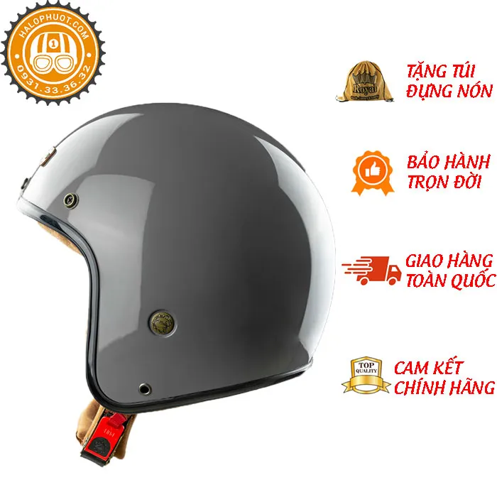 Mũ bảo hiểm 3/4 Bulldog Perro 4U Xám (Tặng khóa số)