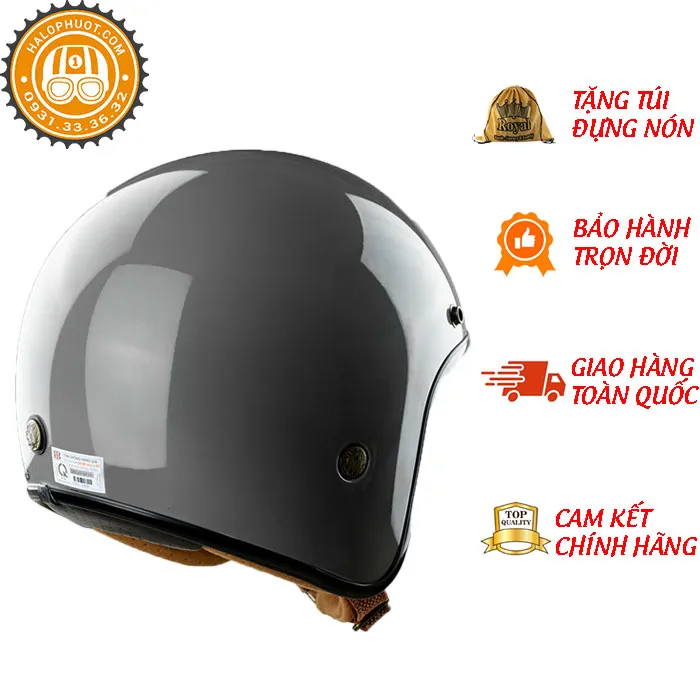 Mũ bảo hiểm 3/4 Bulldog Perro 4U Xám (Tặng khóa số)