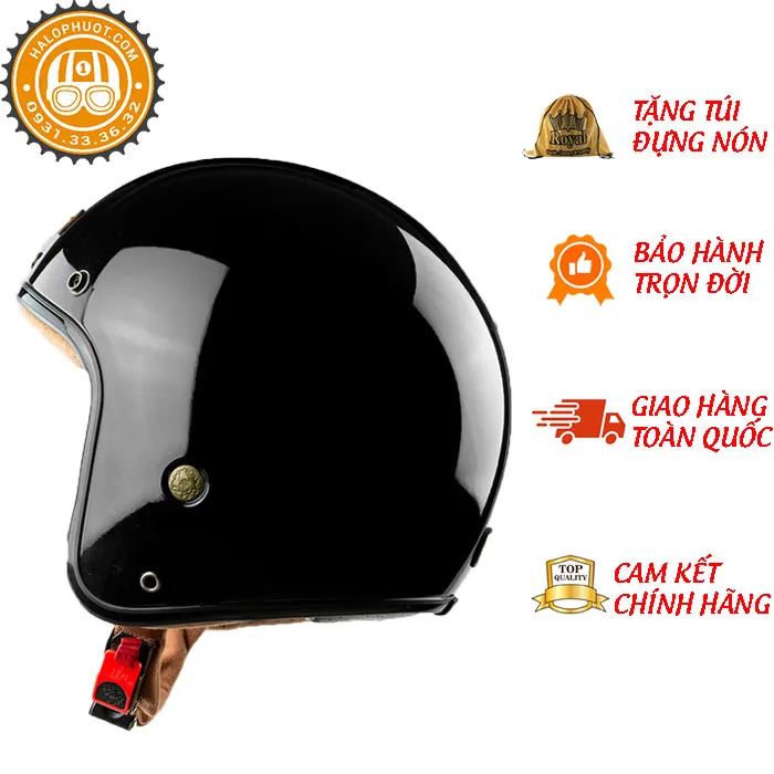 Mũ bảo hiểm 3/4 Bulldog Perro 4U Đen Bóng (Tặng khóa số)