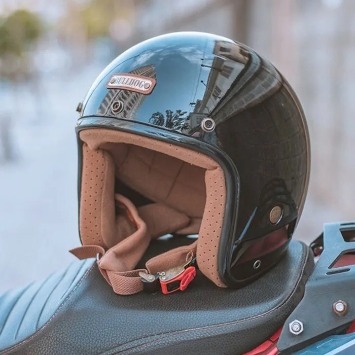 Mũ bảo hiểm 3/4 Bulldog Perro 4U Đen Bóng (Tặng khóa số)