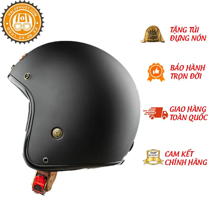 Mũ bảo hiểm 3/4 Bulldog Perro 4U Đen Nhám Lót Đen (Tặng khóa số)