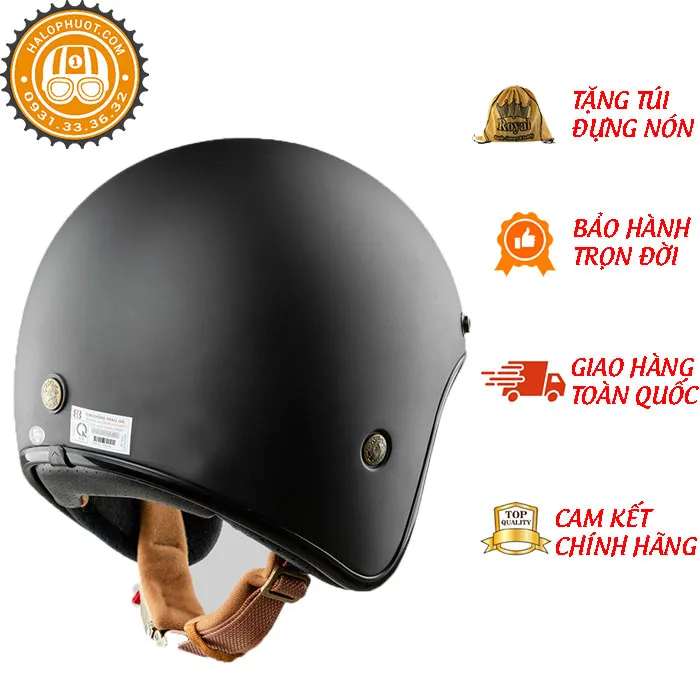 Mũ bảo hiểm 3/4 Bulldog Perro 4U Đen Nhám Lót Đen (Tặng khóa số)