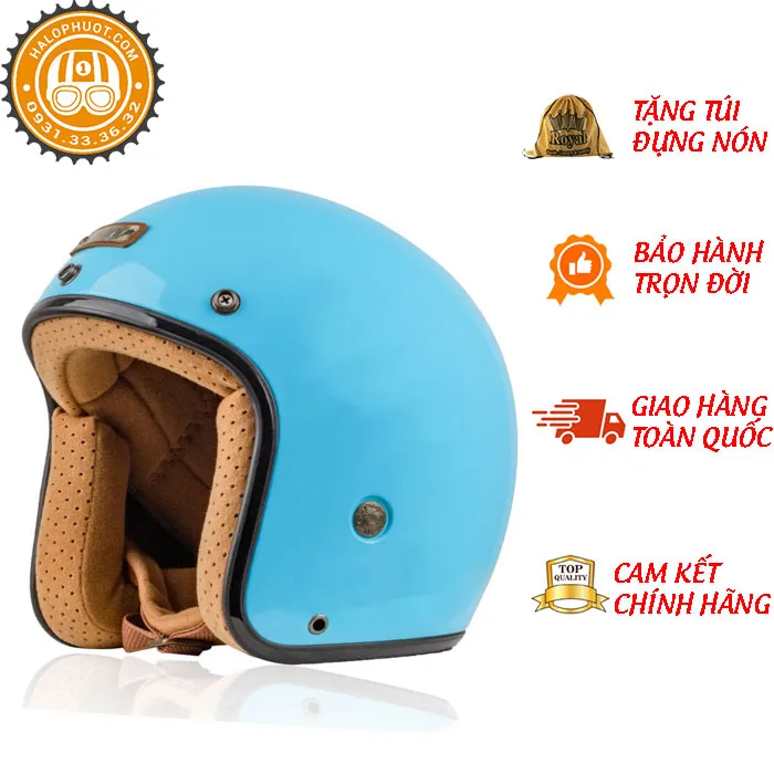 Mũ bảo hiểm 3/4 Bulldog Perro 4U Xanh Dương (Tặng khóa số)
