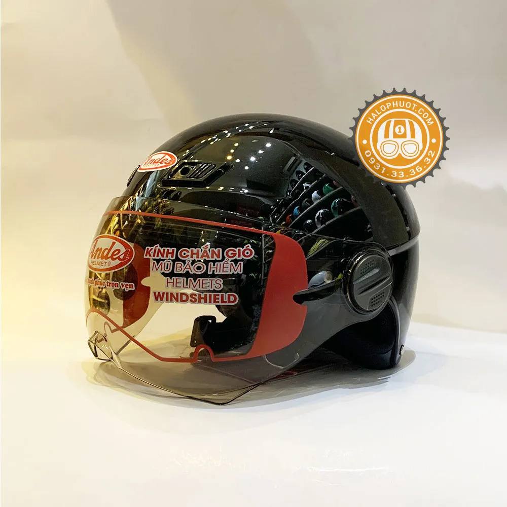 Nón bảo hiểm Andes 3S 109K Đen Bóng (nửa đầu có kính)