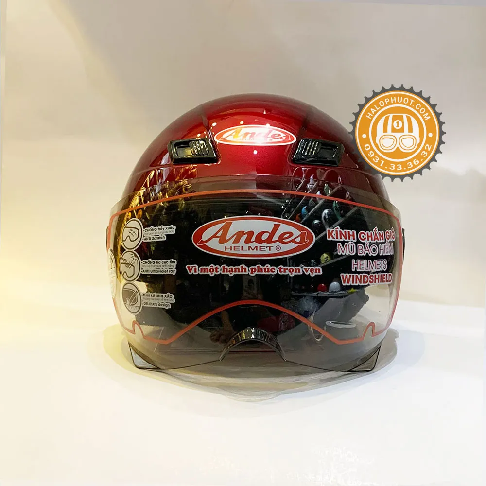 Nón bảo hiểm Andes 3S 109K Đô Bóng (nửa đầu có kính)