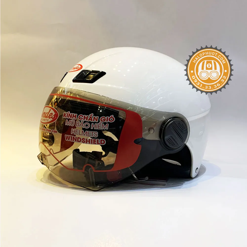 Nón bảo hiểm Andes 3S 109K Trắng (nửa đầu có kính)