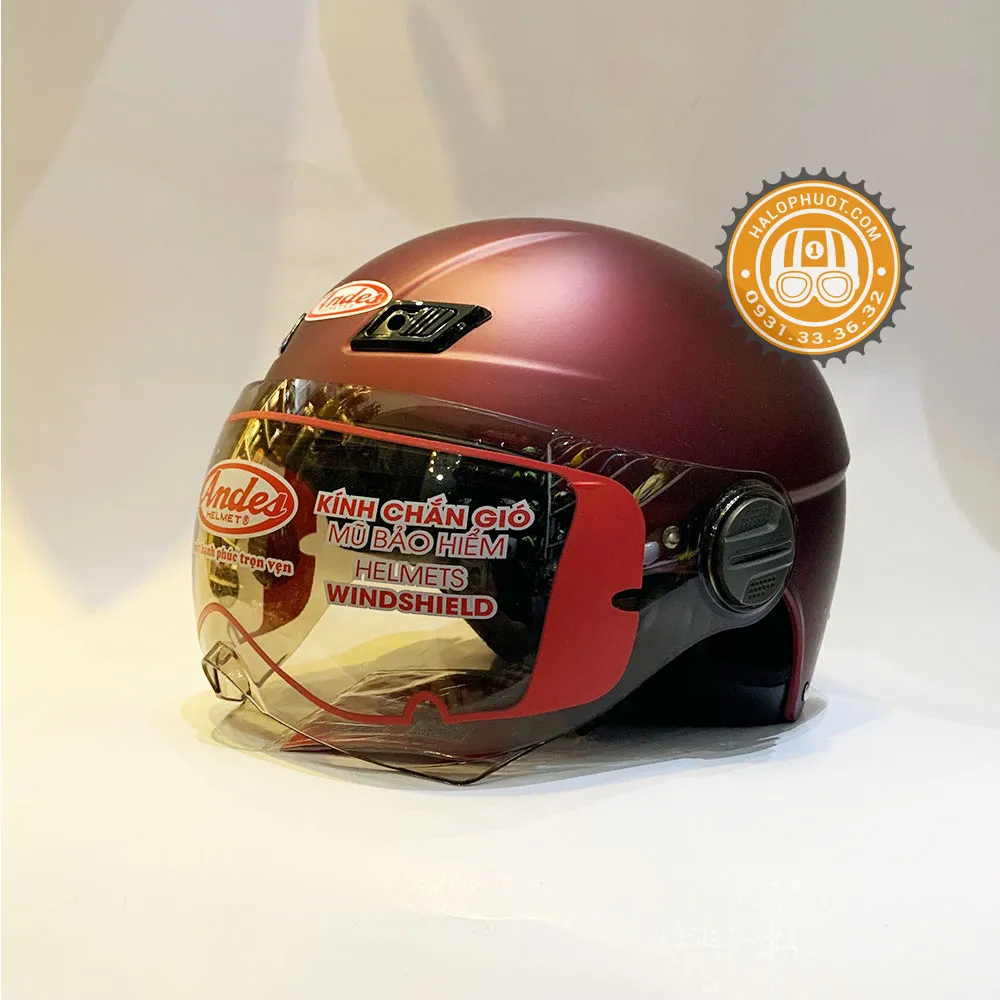 Nón bảo hiểm Andes 3S 109K Đô Nhám (nửa đầu có kính)