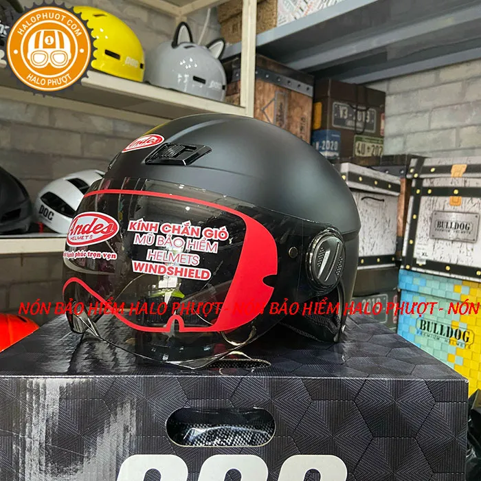 Nón bảo hiểm nửa đầu Asia 106K có kính Đen