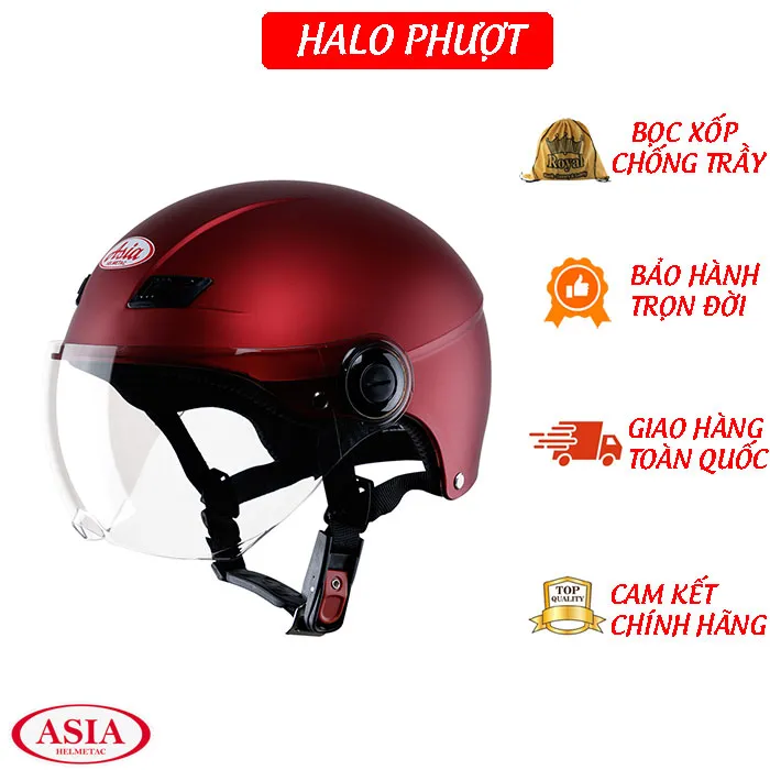 Nón bảo hiểm nửa đầu Asia 106K có kính Đỏ