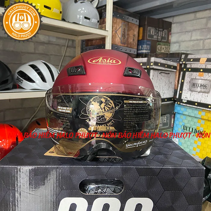 Nón bảo hiểm nửa đầu Asia 106K có kính Đỏ