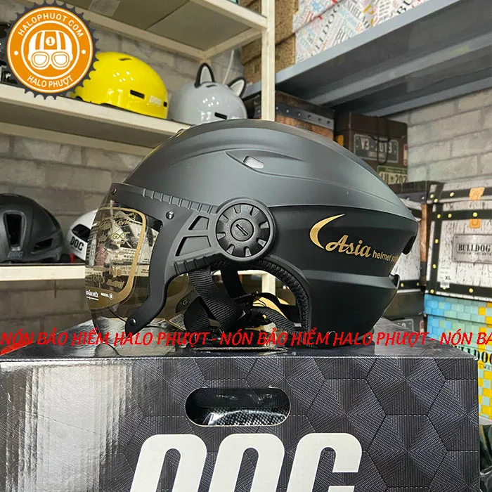 Nón bảo hiểm nửa đầu Asia 117K có kính  Đen nhám