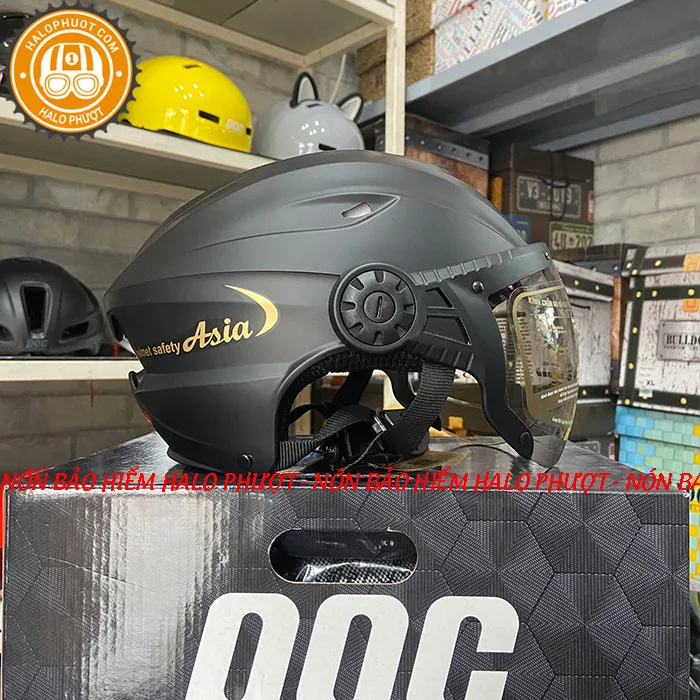 Nón bảo hiểm nửa đầu Asia 117K có kính  Đen nhám