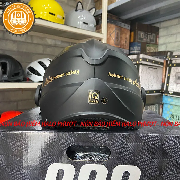 Nón bảo hiểm nửa đầu Asia 117K có kính  Đen nhám