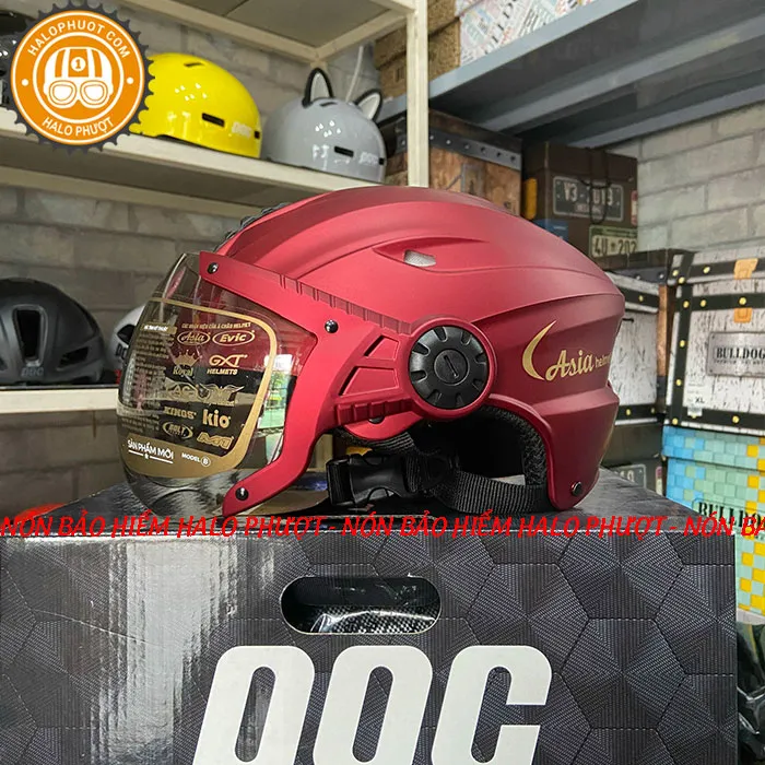 Nón bảo hiểm nửa đầu Asia 117K có kính Đỏ