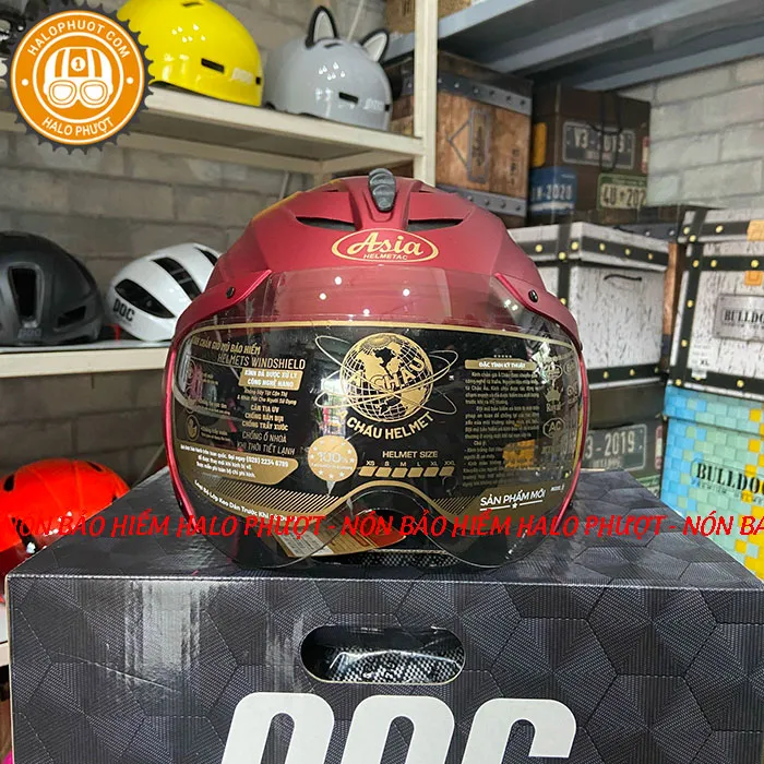 Nón bảo hiểm nửa đầu Asia 117K có kính Đỏ