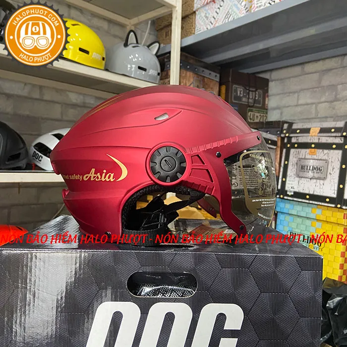 Nón bảo hiểm nửa đầu Asia 117K có kính Đỏ