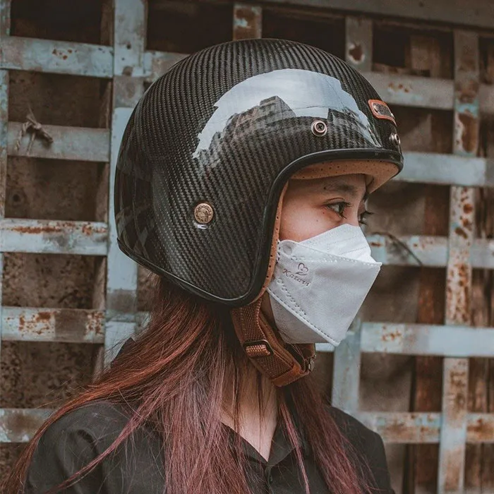 Mũ bảo hiểm 3/4 Bulldog Heli Carbon 3D (Tặng khóa số)