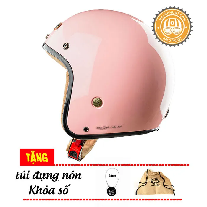 Mũ bảo hiểm 3/4 Bulldog Heli Fiberglass Solid Hồng (Tặng khóa số)