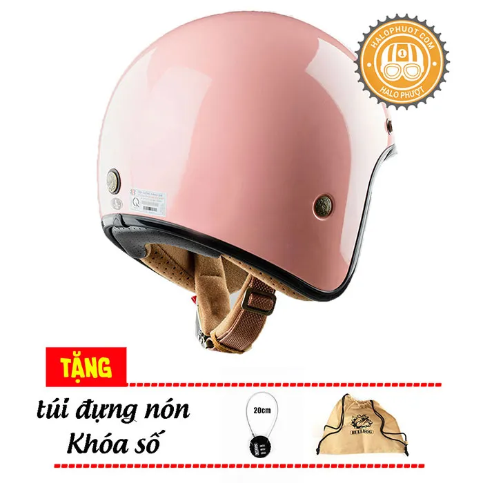 Mũ bảo hiểm 3/4 Bulldog Heli Fiberglass Solid Hồng (Tặng khóa số)