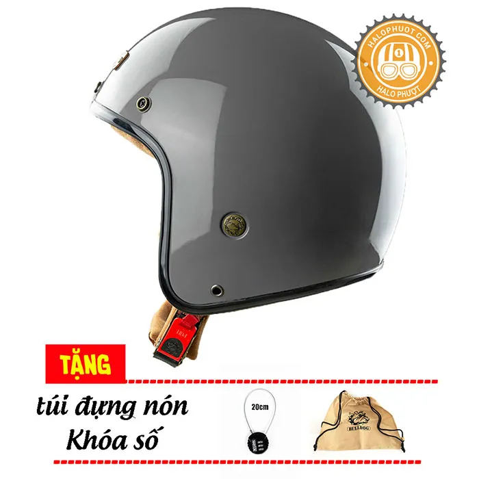 Mũ bảo hiểm 3/4 Bulldog Heli Fiberglass Solid Xám (Tặng khóa số)