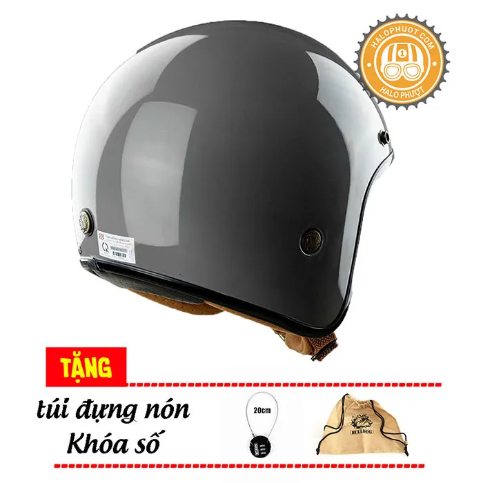 Mũ bảo hiểm 3/4 Bulldog Heli Fiberglass Solid Xám (Tặng khóa số)