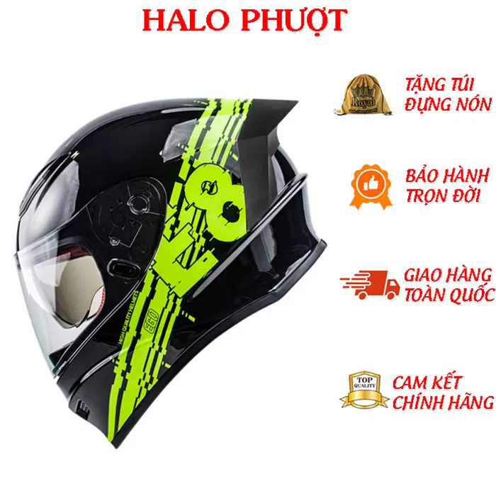 Mũ Fullface 2 kính EGO E8 SV Plus V3 Đen Bóng Tem E8 Vàng