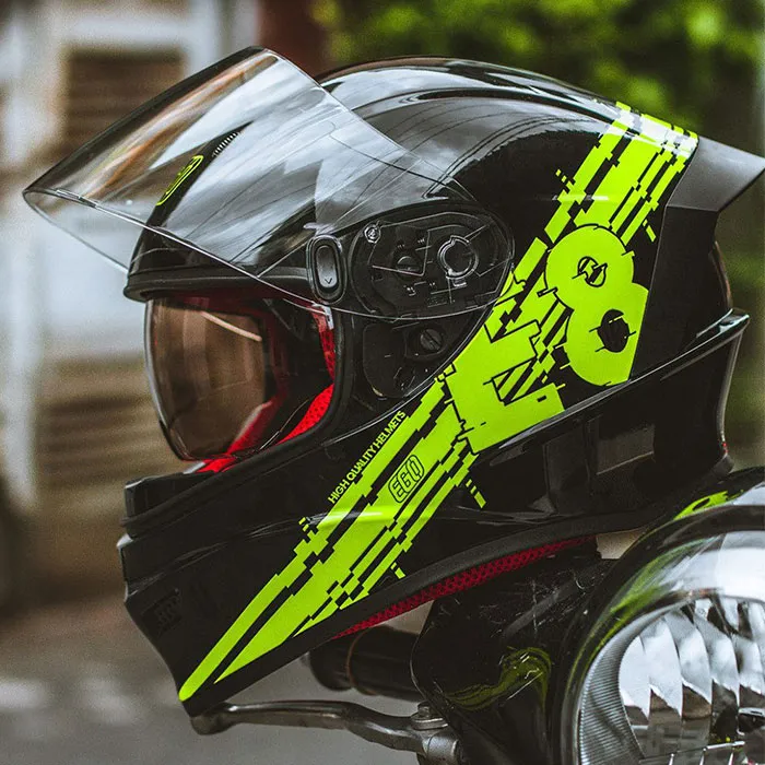 Mũ Fullface 2 kính EGO E8 SV Plus V3 Đen Bóng Tem E8 Vàng