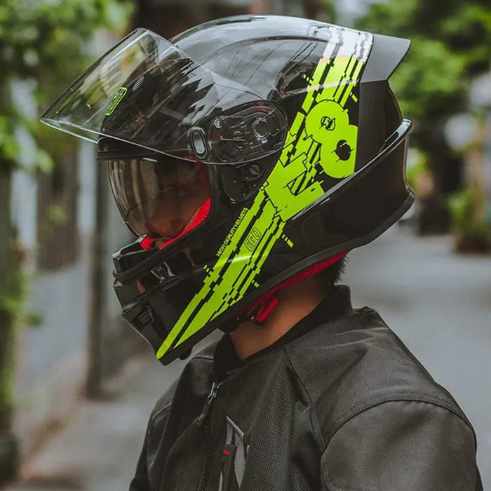 Mũ Fullface 2 kính EGO E8 SV Plus V3 Đen Bóng Tem E8 Vàng