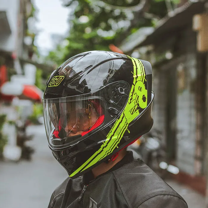 Mũ Fullface 2 kính EGO E8 SV Plus V3 Đen Bóng Tem E8 Vàng