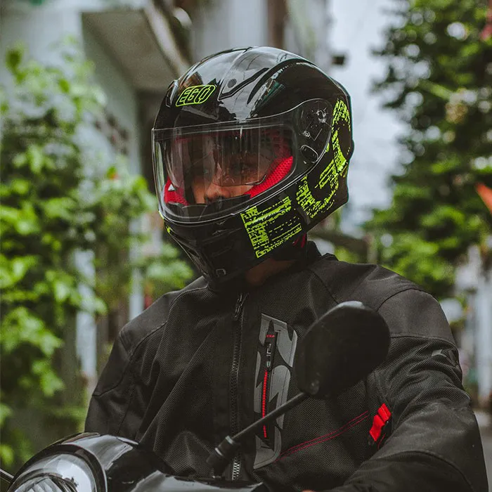 Mũ bảo hiểm Fullface liền hàm EGO E8 SV Plus V2 Đen Bóng Tem EGO Vàng