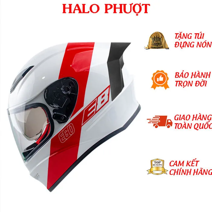 Mũ bảo hiểm Fullface liền hàm EGO E8 SV Plus V1 Trắng Bóng Tem Đỏ