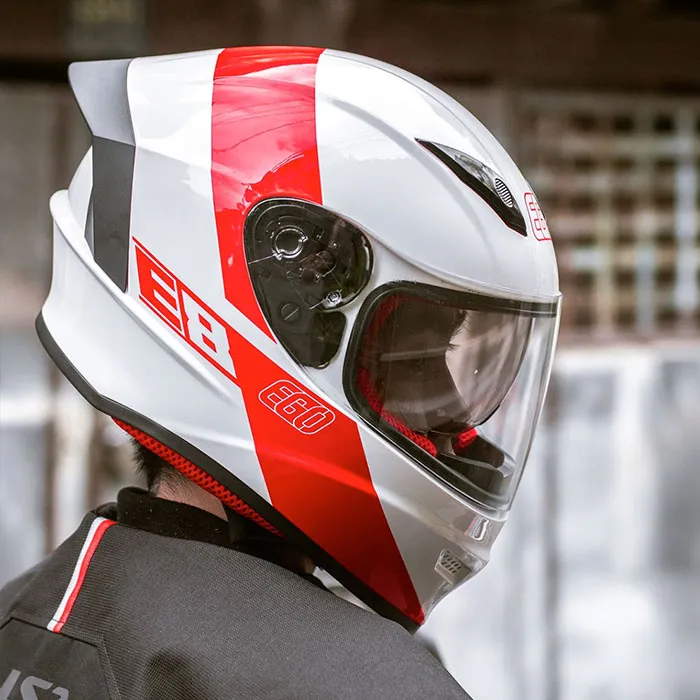 Mũ bảo hiểm Fullface liền hàm EGO E8 SV Plus V1 Trắng Bóng Tem Đỏ