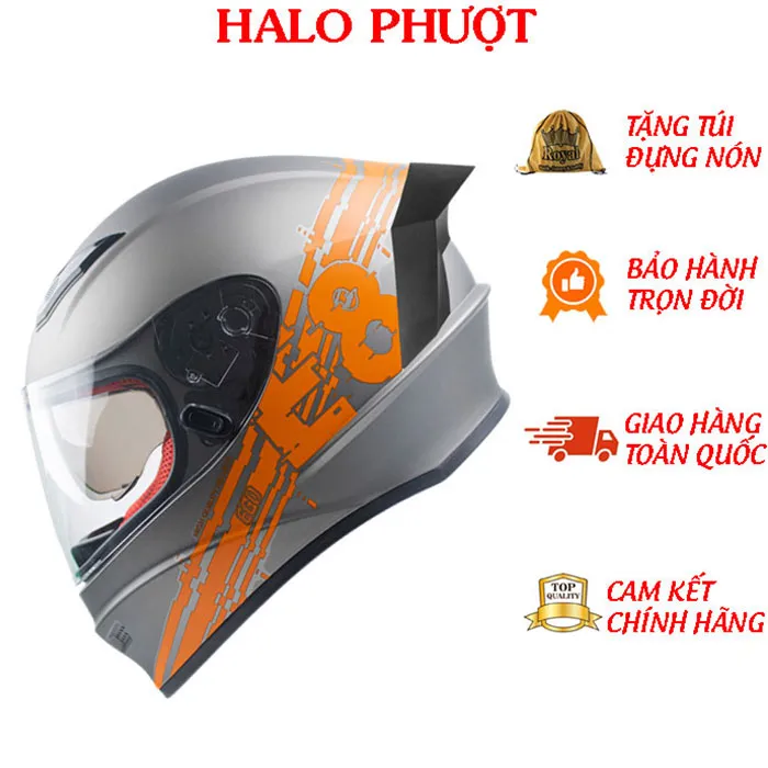 Mũ Fullface 2 kính EGO E8 SV Plus V3 Bạc Tem Cam