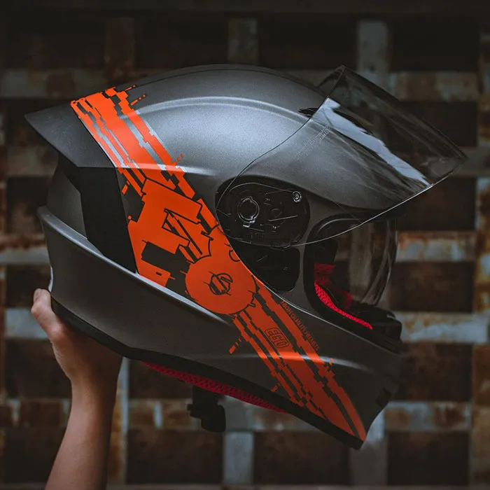 Mũ Fullface 2 kính EGO E8 SV Plus V3 Bạc Tem Cam