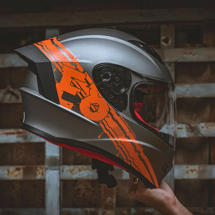 Mũ Fullface 2 kính EGO E8 SV Plus V3 Bạc Tem Cam