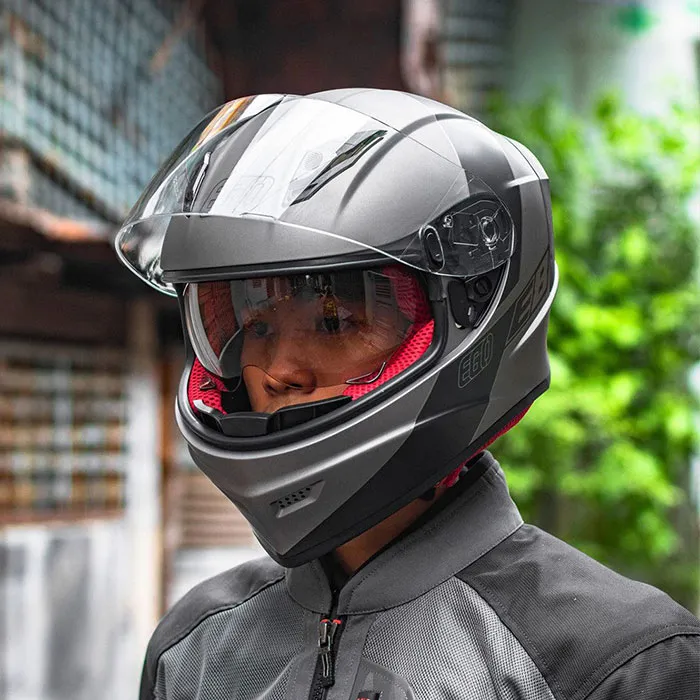 Mũ bảo hiểm Fullface liền hàm EGO E8 SV Plus V1 Bạc Tem Đen 