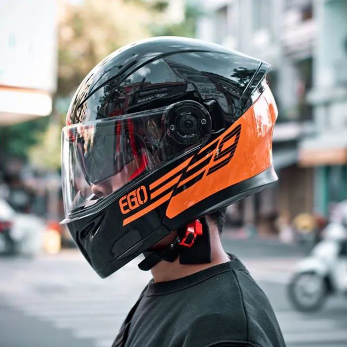 Mũ bảo hiểm Fullface lật hàm EGO E9 V2 Đen Cam 