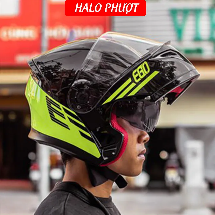 Mũ bảo hiểm Fullface lật hàm EGO E9 V2 Đen Vàng 