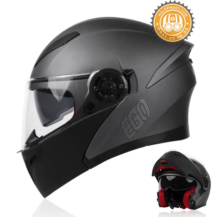 Mũ bảo hiểm Fullface lật hàm EGO E9 Xám Nhám