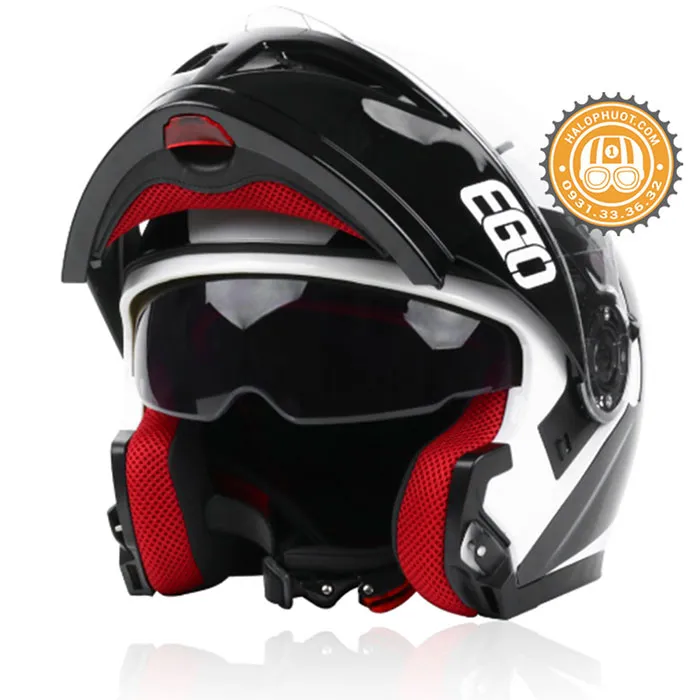 Mũ bảo hiểm Fullface lật hàm EGO E9 V1 Đen Bóng Trắng