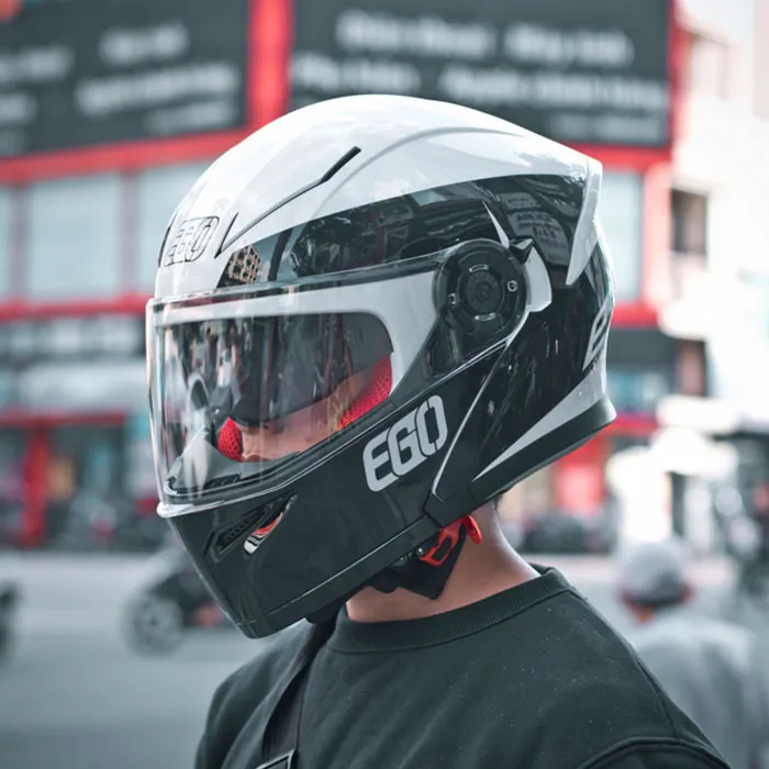 Mũ bảo hiểm Fullface lật hàm EGO E9 V1 Đen Bóng Trắng