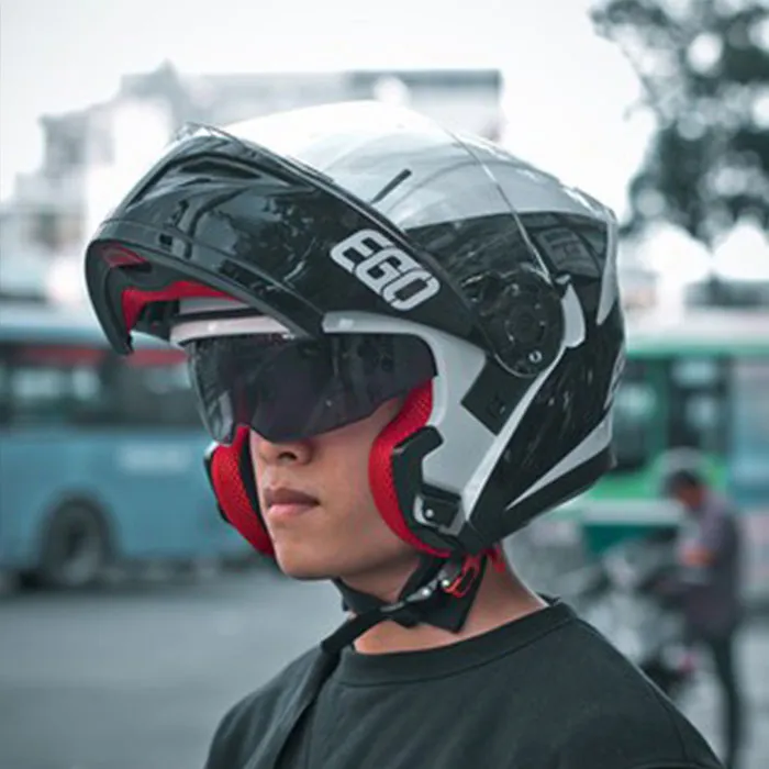 Mũ bảo hiểm Fullface lật hàm EGO E9 V1 Đen Bóng Trắng